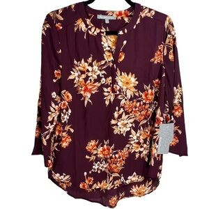 Daniel Rainn Floral Blouse in Burgundy and Orange